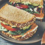 Healthy Vegetarian Veggie Sandwich with Sweet Potatoes Lettuce Tomato Cheese